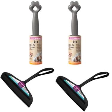 Imagem de Kit 2 Rodo de pia Preto e 2 Rolo Adesivo Tira Pelo com 60 folhas, Linha Pet