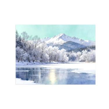 Imagem de Imagem em tela de paisagem de arte de parede - árvore de floresta de inverno lago - impressão de pintura de decoração moderna para sala de estar quarto 50 x 65 cm 20 x 26 pol sem moldura