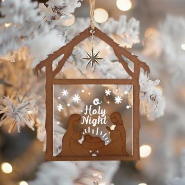 Imagem de Enfeites de presépio para árvore de Natal Jesus ornamentos religiosos de madeira para nascimento de Jesus, decorações de Natal, festas de fim de ano