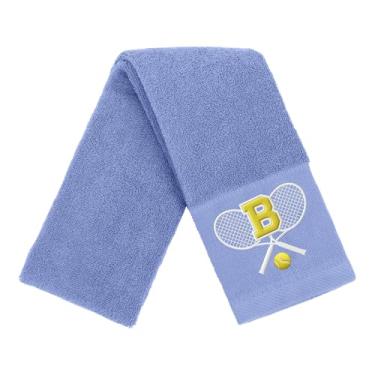 Imagem de OXYEFEI Toalha de tênis, presente de tênis para homens, mulheres, amantes, toalhas de tênis bordadas de algodão 33 cm x 109 cm (azul, letra B)