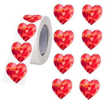 Imagem de Adesivos de coração vermelho, 500 peças de adesivos de feliz dia dos namorados de 2,5 cm, etiquetas autoadesivas para decorações de festa de aniversário, envelopes, embrulho de presente (diamante de