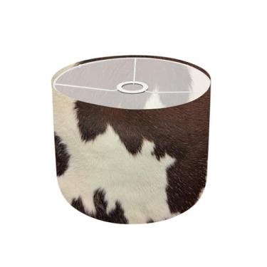 Imagem de Abajur de tambor couro bovino de verdade lindo branco marrom vaca close-up lâmpada média abajur de tecido de linho de substituição para abajur de mesa de cabeceira lâmpadas de chão Aranha ajustador 28