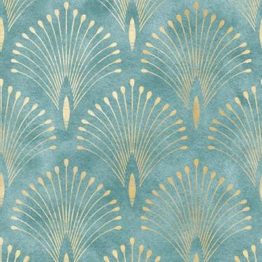 Imagem de Livelynine 44,5 x 701 cm Papel de parede Art Deco Peacock Peel and Stick Vintage Art Nouveau Papel de parede geométrico moderno azul claro ouro branco papel de parede autoadesivo de contato decorativo