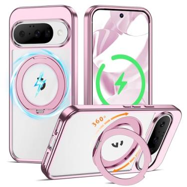 Imagem de AmoraAqua Compatível com capa transparente para Google Pixel 9 e Google Pixel 9 Pro com suporte de anel magnético de 360° [compatível com Mag-Safe] Capa de telefone à prova de choque para 9 e 9 Pro de