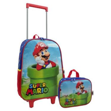 Imagem de Kit Mochila Escolar Infantil Rodinha Lancheira Creche Passeio Super Ma