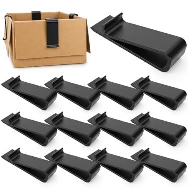 Imagem de Tinlade 12 peças de clipes de caixa de papelão, reutilizáveis, 9,5 cm, suporte de saco de lixo com lascas, adequado para todas as caixas e caixas de parede única e de parede dupla, preto