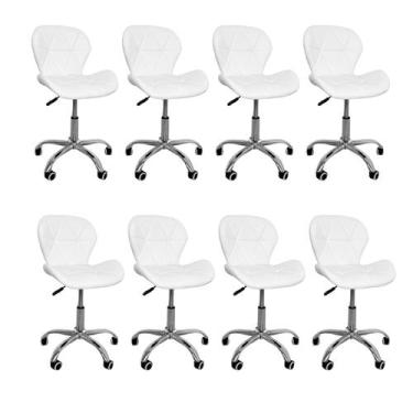 Imagem de Kit 8 Cadeiras Escritório Slim Vegas Base Giratória Estofada Branco - 