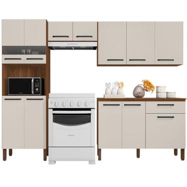 Imagem de Cozinha Compacta Com Balcão 251cm Louis K02 Nogueira-off - Mpozenato