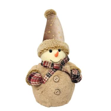Imagem de Boneco De Neve Decorativo Natal Pelúcia Marrom Claro Gravata E Luvas Xadrez 30cm - Master Christmas
