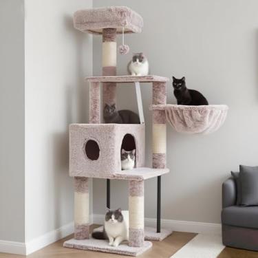 Imagem de Heybly Árvore para gatos, 120 cm, torre para gatos internos, condomínio espaçoso para gatos com espaço oculto, tubo de aço resistente, poleiro superior de pelúcia macia, rede aconchegante e postes de