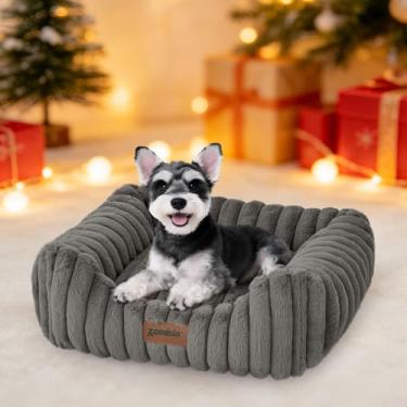 Imagem de ZOMISIA Camas de cachorro pequeno para cães pequenos - camas laváveis para gatos internos, cama retangular ortopédica para filhotes com capa removível fofa, 51 x 48 x 18 cm, cinza