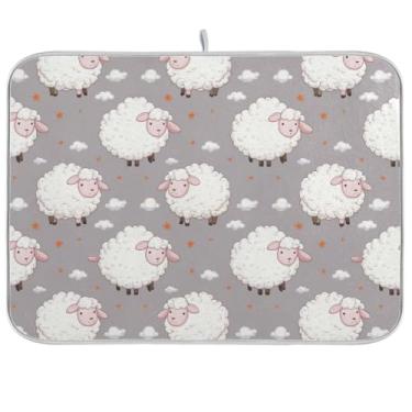 Imagem de Tapete de secagem de pratos cinza ovelha, 40,6 x 45,7 cm, almofada de secagem absorvente, escorredor de pratos, secagem rápida para balcão de cozinha, decoração de casa de férias