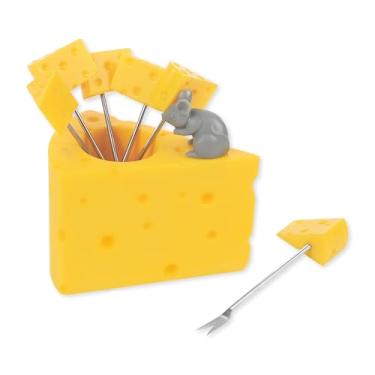 Imagem de Supreme Housewares Conjunto de palhetas de coquetel de queijo suíço com suporte, garfos de aperitivo reutilizáveis para queijo, frutas, lanches, festa ou bar, suporte de poliresina e 6 palhetas de aço