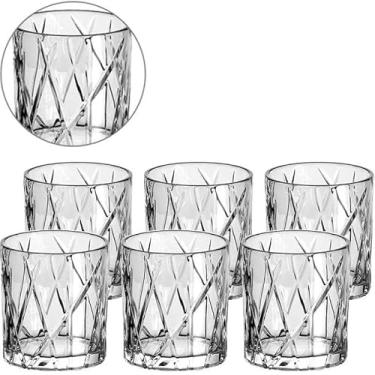 Imagem de Conjunto de Copos de Whisky Santorini em Vidro, Transparente, 315ml, Padrão Geométrico, 6 Peças