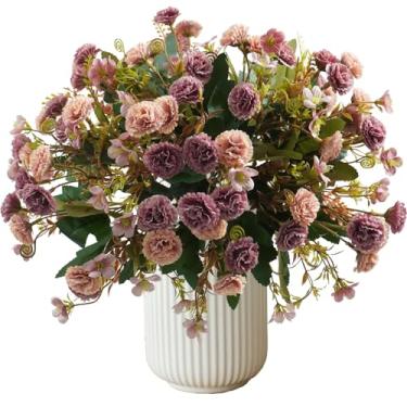 Imagem de Buquê de flores artificiais para vaso, 6 pacotes de flores de seda lilás sintética, decoração de hortênsia, arranjos de flores falsas, margarida, para mesa de casamento, casa, centro de mesa, vaso