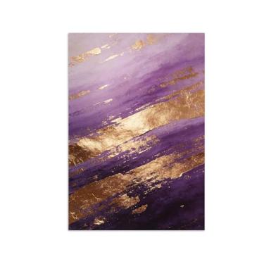 Imagem de Impressões abstratas em tela-Quadro texturizado para parede-ouro roxa 2-Pintura moderna para sala de estar 30x40cm Sem Moldura