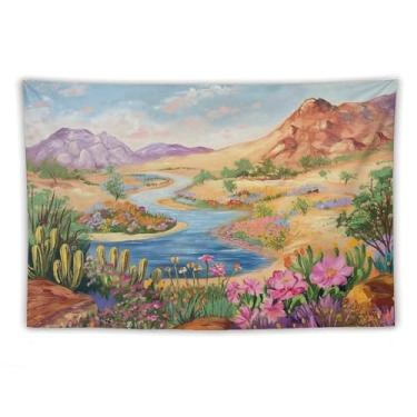 Imagem de Tapeçaria de parede rosa pastel lago montanha pôr do sol natureza paisagem decoração suave arte cênica para sala de estar quarto pátio relaxante boho pendurado acento sonho cenário ao ar livre 40 x 60