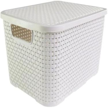 Imagem de Cesta de armazenamento, formato retangular, design rattan, para organizacao, leve