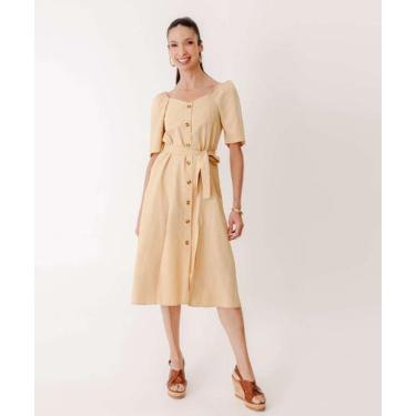 Imagem de Vestido Midi Feminino Fenda Lastex Marisa Bege-36012, Bege, P