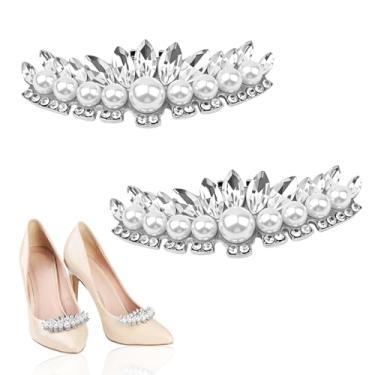 Imagem de LUSTRIB 2 peças de clipes de strass de pérola para mulheres, sapatos sociais, clipes decorativos de prata para sapatos de salto e sapatilhas, enfeites de sapatos destacáveis para ocasiões especiais de