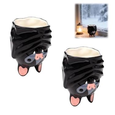 Imagem de DMXGJD Caneca em forma de morcego de cabeça para baixo, caneca de cerâmica 3D fofa com alça de cauda, xícara de café em forma de animal durável e divertida feita à mão para escritório e casa, presente