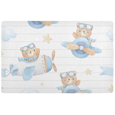 Imagem de TSENQUE Tapete de porta interno com desenho de avião de urso fofo personalizado, tapete de boas-vindas absorvente, tapete de porta de outono lavável ao ar livre tapetes de entrada internos para casa