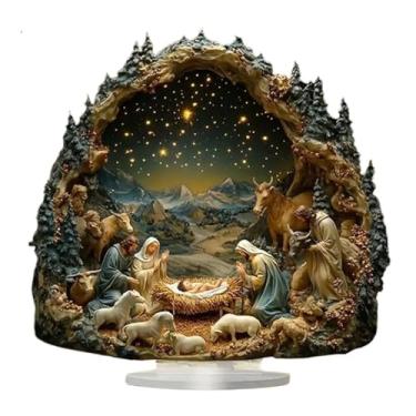 Imagem de LinaLife 20,32 cm 2D Flat Jesus Decoração Brilhante Árvore da Vida Recém-nascido Acrílico Centro de Mesa Acessório de Presépio Ornamento para Festa Escolar Decoração de Casa