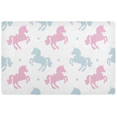 Imagem de TSENQUE Tapete personalizado de desenho animado de cavalo de unicórnio tapete de chão engraçado impermeável grande tapete de boas-vindas para entrada de casa 81 x 50 cm