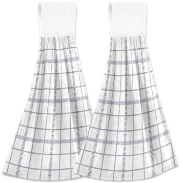 Imagem de TSENQUE Farmhouse Toalha de cozinha de mão xadrez guingão com laço para pendurar toalhas de forno personalizadas ultra absorventes decoração de banheiro de cozinha fofa, conjunto de 2, 18,2 x 14