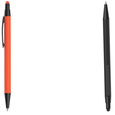 Imagem de Caneta Esferográfica em Metal Emborrachada com Ponta Touch, Escrita Azul, Média, Ambidestro, Cilíndrico (Laranja e Preto)