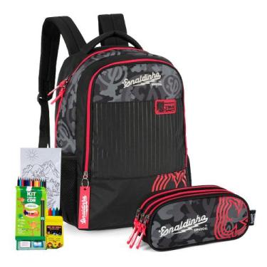 Imagem de Kit Mochila Estojo Enaldinho Youtuber Original - LUXCEL, PRETO MS49451