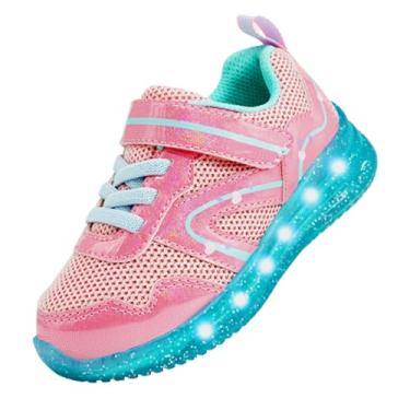 Imagem de AMZZPIK Tênis infantil para meninas com luzes de LED, leve, de malha intermitente, antiderrapante, respirável, para caminhada, Tênis rosa para meninas que acendem, 8 Toddler
