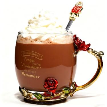 Imagem de Guon-Wuvl Presentes de Natal para mulheres mãe flor decoração copo de chá presente atencioso para ela da filha filho, presente de amizade ideal para colega de trabalho (Awesome)