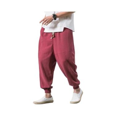 Imagem de Calças Harem Masculinas Oversize Casuais De Linho Soltas De Alta Quali