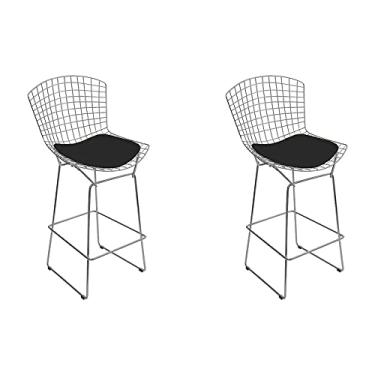 Imagem de Kit 2 Banquetas Bertoia Cromada D80 Com Assento Sintético Preto
