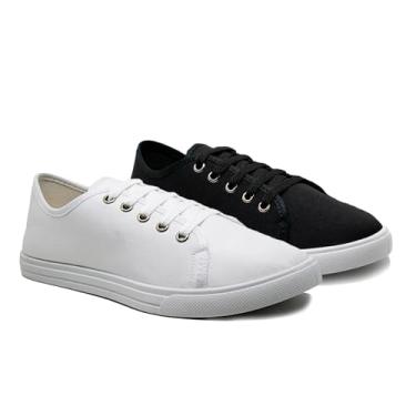 Imagem de Kit 2 Tênis Feminino Casual Clássico Confortável para Dia a Dia | Leve, Versátil e Estilo Clean (Preto + Branco, BR, Adulto, Numérico, 35)