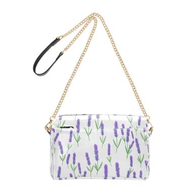 Imagem de Joitme Bolsa tiracolo feminina lavanda flores roxo branco celular bolsa alça corrente couro PU bolsa de ombro