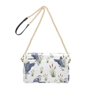 Imagem de Joitme Aquarela White Birds Bolsa tiracolo feminina de couro PU com alça de corrente para celular