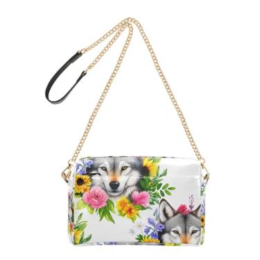 Imagem de Joitme Bolsa feminina transversal para celular linda alça de corrente de couro PU bolsa de ombro aquarela flores de lobo branca