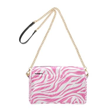 Imagem de Joitme Bolsa tiracolo feminina com listras zebra, rosa, branca, transversal, para celular, bolsa de ombro de couro PU, alça de corrente