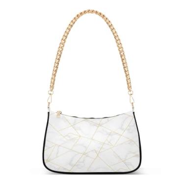 Imagem de Bolsa de ombro fina de corrente branca com textura de mármore, bolsa de mão Hobo feminina para uso diário ou noite