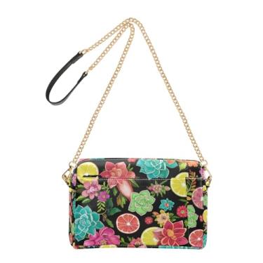 Imagem de Joitme Bolsa tiracolo preta com flores coloridas vibrantes para mulheres com alça de corrente de couro PU bolsa de ombro bolsa para celular