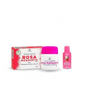 Imagem de Kit Rosa Mosqueta com Sabonete 90g, Creme Hidratante com Niacinamida e Óleo 30ml para Hidratação e Regeneração da Pele