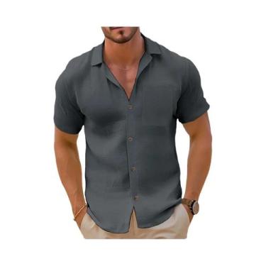 Imagem de Camisa Casual Masculina De Manga Curta Com Botões Para Verão Praia Tex
