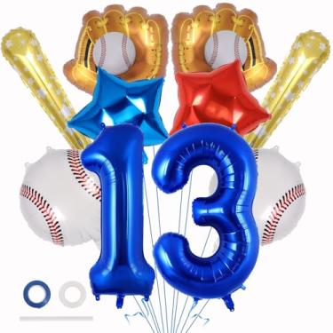 Imagem de Balões de beisebol, decorações de aniversário de 13 anos de beisebol, balão número 13 de 101 cm para crianças, aniversário, esportes temáticos, artigos de festa (número 13)
