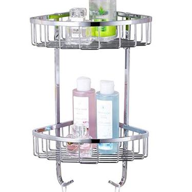 Imagem de Prateleiras de aço inoxidável 304, tripé, banheiro, prateleira dupla, cesta montada na parede, suporte de canto de banheiro, organizador de cosméticos, banheiro para xampu, sabonete, canto, acessórios