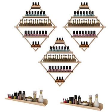 Imagem de Prateleiras flutuantes de metal para esmalte de parede, prateleiras flutuantes de esmalte de metal, prateleira de exibição de esmalte de 5 camadas de losango, rack de armazenamento de óleo essencial