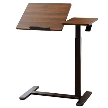 Imagem de ELQ Mesa de cabeceira com elevação pneumática, mesa sobre a cama com rodas ocultas, estação de trabalho portátil com inclinação de 60°, para sofá, cama, sofá, nogueira (70 cm L x 40 cm)