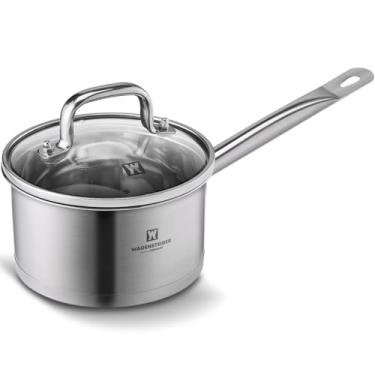 Imagem de WAGENSTEIGER Panela de aço inoxidável de 3 camadas de 3,35 litros com núcleo de alumínio, tampa de vidro temperado, compatível com todos os cooktops, aquecimento rápido e uniforme, resistente à
