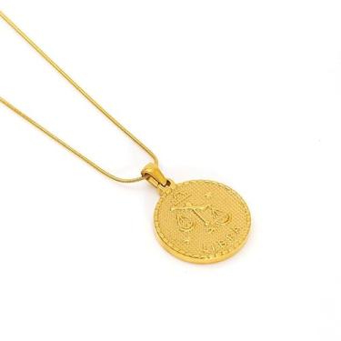 Imagem de Colar do Zodíaco para Mulheres, Pingente Redondo com 12 Signos Banhado a Ouro 18K, Corrente Cobra em Aço Inoxidável Antialérgico, Não Desbota (dourado,Libra)